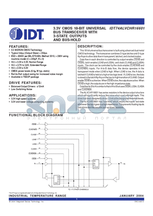 IDT74ALVCHR16601PA datasheet - 3.3V CMOS 18-BIT UNIVERSAL BUS TRANSCEIVER WITH 3-STATE OUTPUTS AND BUS-HOLD