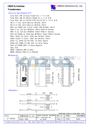 LT-S200C datasheet - ISDN S -Interface Transformers