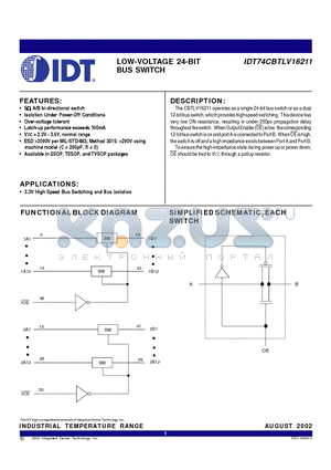 IDT74CBTLV16211 datasheet - LOW-VOLTAGE 24-BIT BUS SWITCH