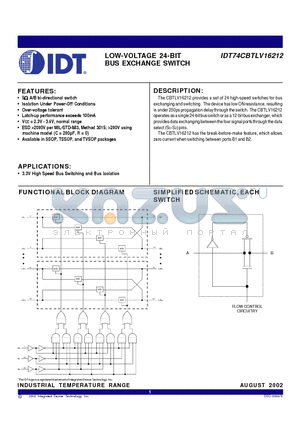 IDT74CBTLV16212PAG datasheet - LOW-VOLTAGE 24-BIT BUS EXCHANGE SWITCH