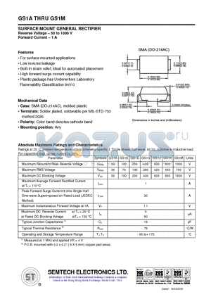 GS1G datasheet - SURFACE MOUNT GENERAL RECTIFIER