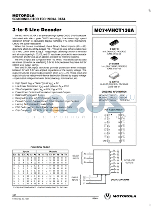 MC74VHCT138A datasheet - 3-to-8 Line Decoder