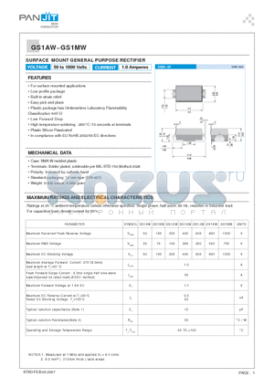 GS1DW datasheet - SURFACE MOUNT GENERAL PURPOSE RECTIFIER