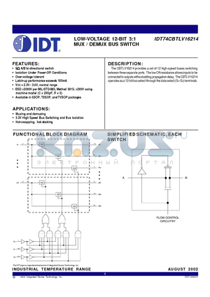 IDT74CBTLV16214PA datasheet - LOW-VOLTAGE 12-BIT 3:1 MUX / DEMUX BUS SWITCH