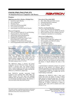 FM32L278 datasheet - 3V Integrated Processor Companion with Memory