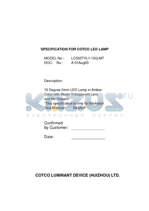 LC503TYL1-15Q-MT datasheet - SPECIFICATION FOR COTCO LED LAMP