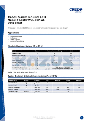 LC503TYL1-30P-A1 datasheet - 5-mm Round LED