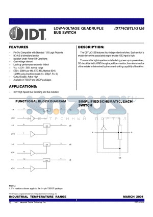 IDT74CBTLV3126 datasheet - LOW-VOLTAGE QUADRUPLE BUS SWITCH