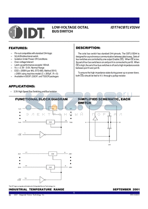 IDT74CBTLV3244 datasheet - LOW-VOLTAGE OCTAL BUS SWITCH