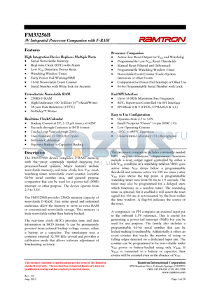 FM33256B datasheet - 3V Integrated Processor Companion with F-RAM