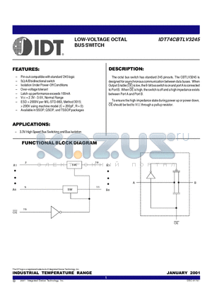 IDT74CBTLV3245 datasheet - LOW-VOLTAGE OCTAL BUS SWITCH