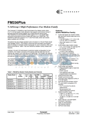 FM336PLUS datasheet - V.34/Group 3 High Performance Fax Modem Family