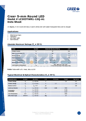 LC503TWR1-15Q-A1 datasheet - 5-mm Round LED