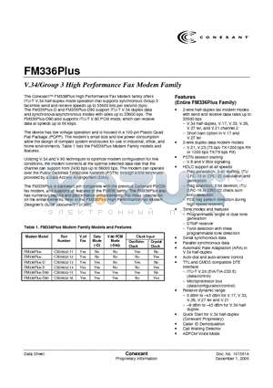 FM336PLUS-D90 datasheet - V.34/Group 3 High Performance Fax Modem Family