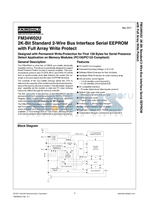 FM34W02U datasheet - 2K-Bit Standard 2-Wire Bus Interface Serial EEPROM with Full Array Write Protect