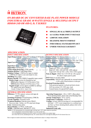 HDH40-24D-D150K datasheet - ON-BOARD DC-DC CONVERTER BASE PLATE POWER MODULE INDUSTRIAL GRADE 40 WATTS SINGLE & MULTIPLE OUTPUT