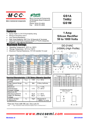 GS1K datasheet - 1 Amp Silicon Rectifier 50 to 1000 Volts