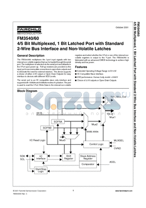 FM3540 datasheet - 4/5 Bit Multiplexed, 1 Bit Latched Port with Standard 2-Wire Bus Interface and Non-Volatile Latches