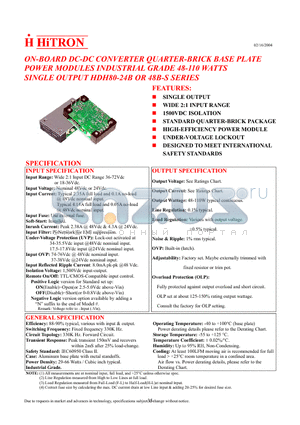 HDH80-24B datasheet - ON-BOARD DC-DC CONVERTER QUARTER-BRICK BASE PLATE POWER MODULES INDUSTRIAL GRADE 48-110 WATTS SINGLE OUTPUT