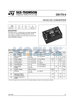 GS1T5-5 datasheet - 1W DC-DC CONVERTER