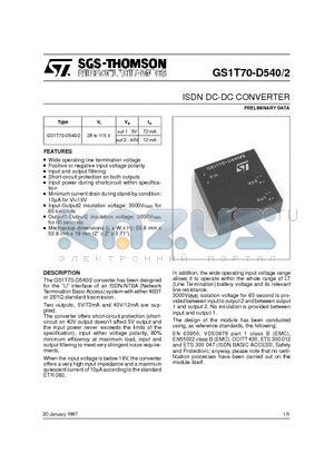 GS1T70-D540 datasheet - ISDN DC-DC CONVERTER