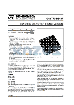 GS1T70-D540F datasheet - ISDN DC-DC CONVERTER FRENCH VERSION