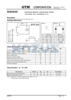 GS204U datasheet - SURFACE MOUNT, SWITCHING DIODE