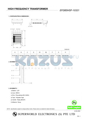 EFDB5HSF-10321 datasheet - HIGH FREQUENCY TRANSFORMER