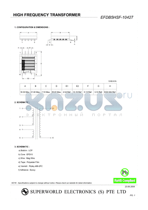 EFDB5HSF-10427 datasheet - HIGH FREQUENCY TRANSFORMER