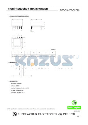 EFDC5HTF-50736 datasheet - HIGH FREQUENCY TRANSFORMER