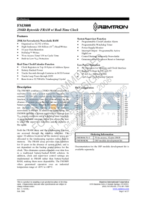 FM3808DK datasheet - 256Kb Bytewide FRAM w/ Real-Time Clock