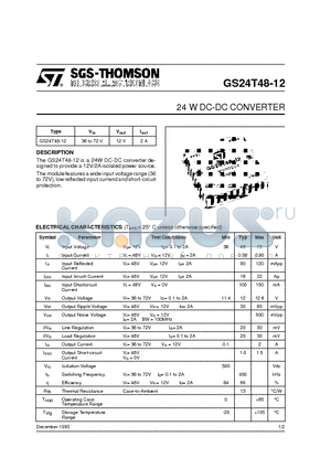 GS24T48-12 datasheet - 24 WDC-DC CONVERTER