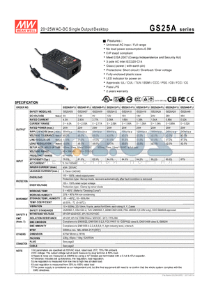 GS25A datasheet - 20~25WAC-DC Single Output Desktop