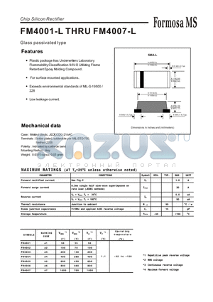 FM4001-L datasheet - Chip Silicon Rectifier - Glass passivated type