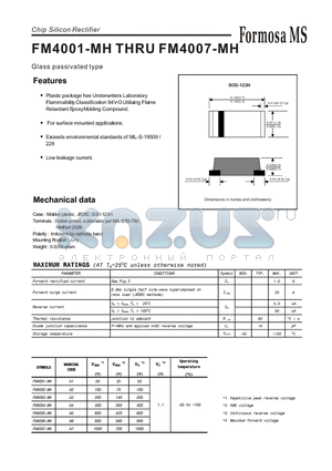 FM4001-MH datasheet - Chip Silicon Rectifier - Glass passivated type