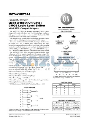 MC74VHCT32ADT datasheet - QUAD 2 INPUT OR GATE CMOS LOGIC LEVEL SHIFTER