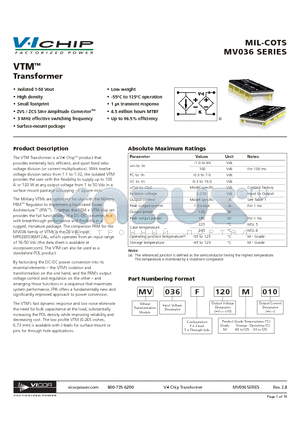 MV036F072M017 datasheet - Transformer