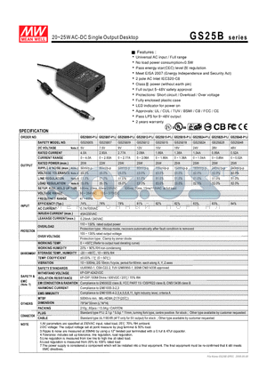 GS25B datasheet - 20~25WAC-DC Single Output Desktop