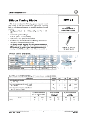 MV104_06 datasheet - DUAL VOLTAGE VARIABLE CAPACITANCE DIODE