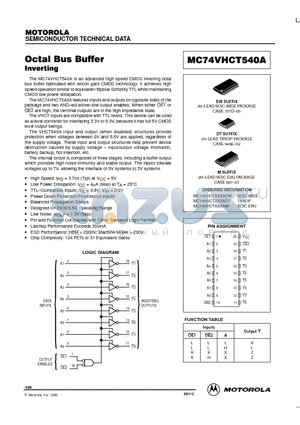 MC74VHCT540A datasheet - Octal Bus Buffer Inverting