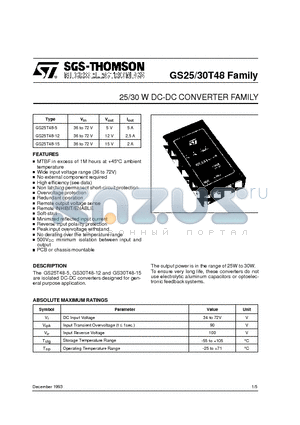 GS25T48 datasheet - 25/30 W DC-DC CONVERTER FAMILY