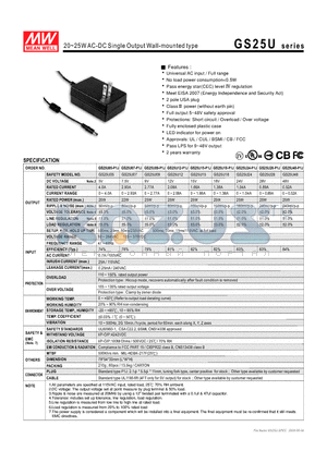 GS25U07 datasheet - 20~25WAC-DC Single Output Wall-mounted type