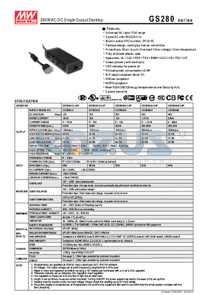GS280 datasheet - 280W AC-DC Single Output Desktop