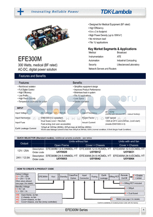 EFE300M datasheet - 300 Watts, medical (BF rated) AC-DC, digital power solution