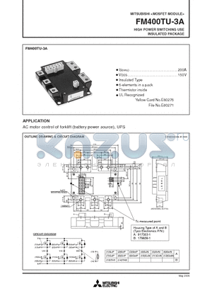 FM400TU-3A datasheet - HIGH POWER SWITCHING USE INSULATED PACKAGE