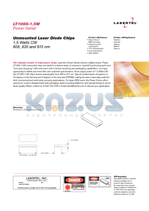 LT1000-15W datasheet - Unmounted Laser Diode Chips