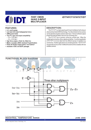 IDT74FCT157ATQG datasheet - FAST CMOS QUAD 2-INPUT MULTIPLEXER