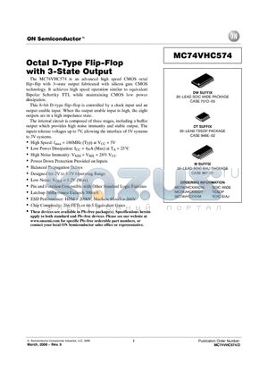 MC74VHCXXXM datasheet - Octal D−Type Flip−Flop with 3−State Output