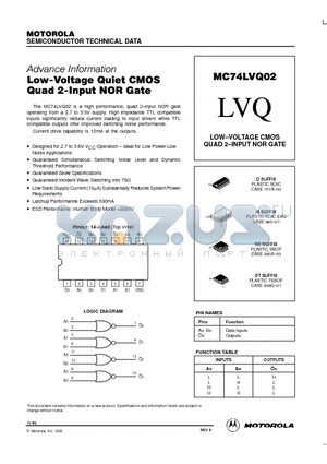 MC74VQ02 datasheet - LOW-VOLTAGE QUIET CMOS QUAD 2-INPUT NOR GATE