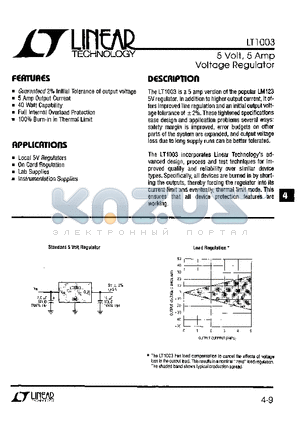 LT1003CK datasheet - 5 Volt, 5 Amp Voltage Regulator